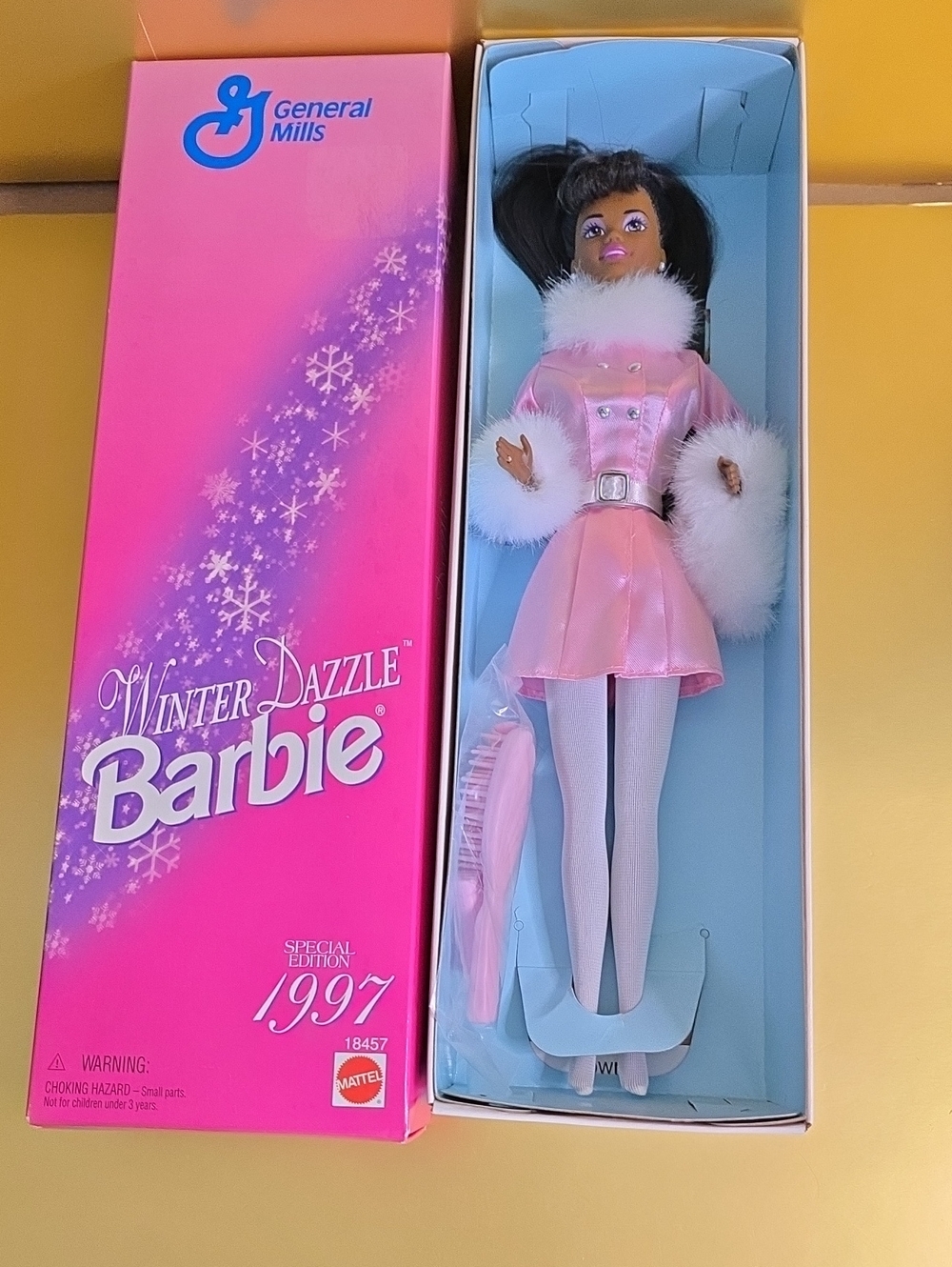 Mattel Winter Dazzle Barbie Pink Coat with White Fur Trim